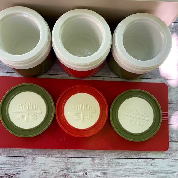 Vintage Thermos Insulated Jars #1155/3 Red Green Picnic Slide Lid Container - Picture 7 of 12